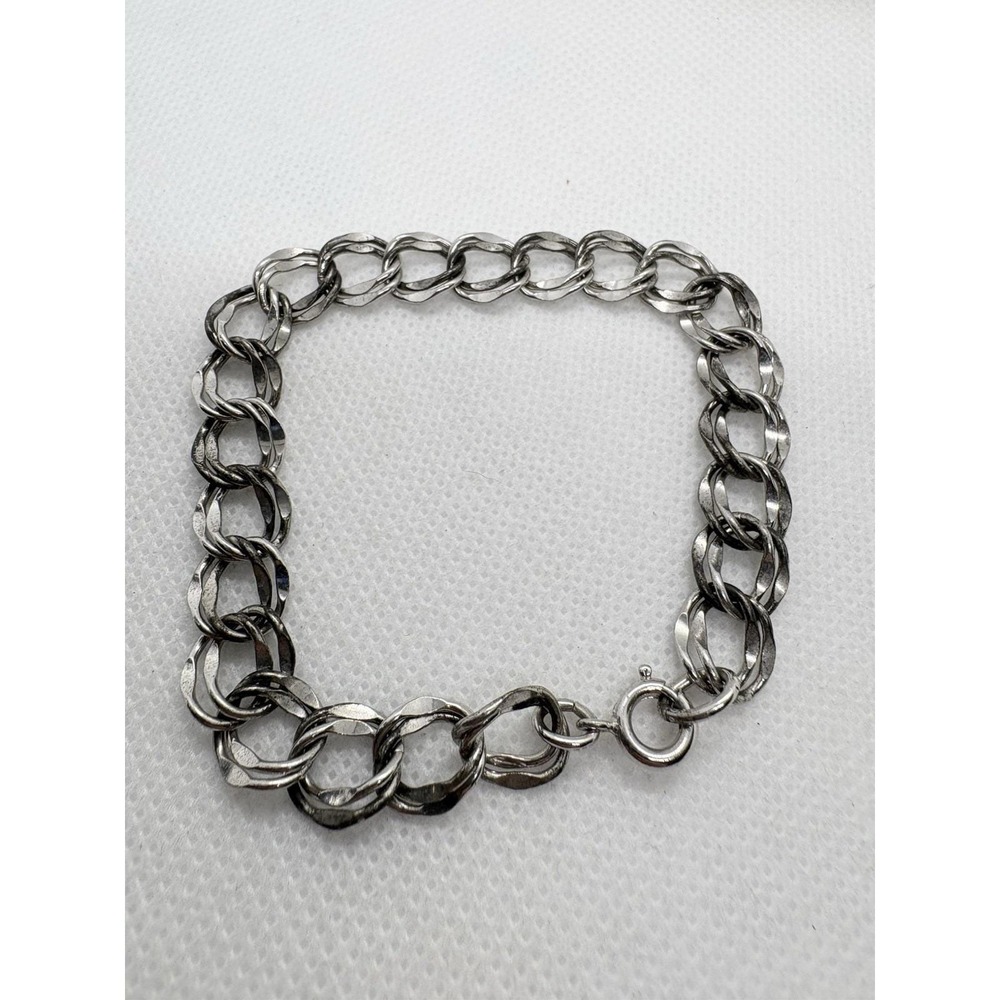 Vintage WELLS Sterling Silver Charm Bracelet Double Link Chain 6.75" Mid Century